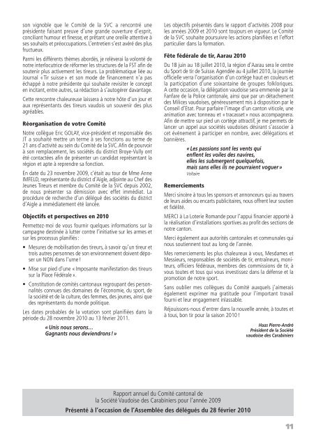 Rapport annuel 2009 - Les Tireurs Vaudois