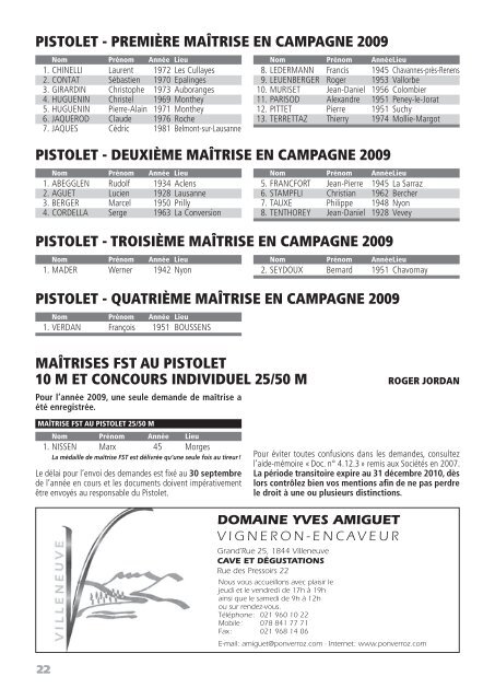 Rapport annuel 2009 - Les Tireurs Vaudois