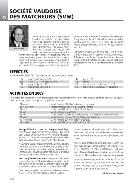 Rapport annuel 2009 - Les Tireurs Vaudois