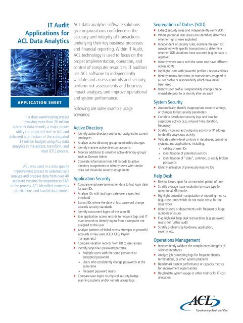 It Audit Applications For Acl Data Analytics Acl Com