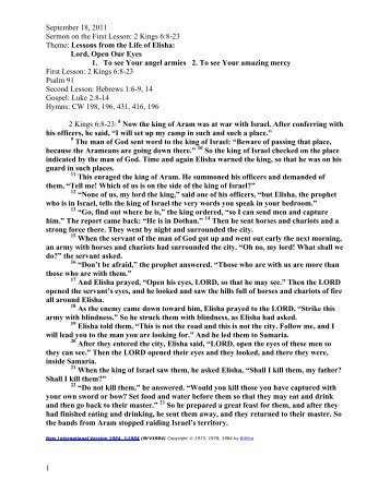 1 September 18, 2011 Sermon on the First Lesson: 2 Kings 6:8-23 ...
