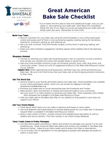 Great American Bake Sale Checklist - Bake Sale for No Kid Hungry ...