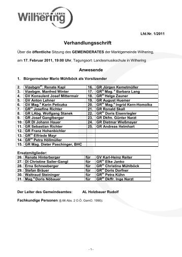 Sitzung vom 17.02.2011 (273 KB) - .PDF - Gemeinde Wilhering