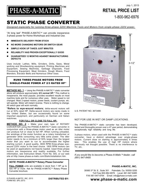 Static Converter Brochure - Phase-A-Matic, Inc.