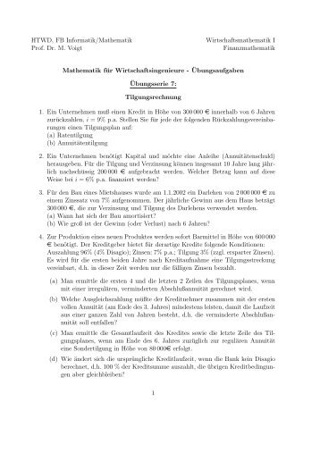 HTWD, FB Informatik/Mathematik Wirtschaftsmathematik I Prof. Dr. M ...