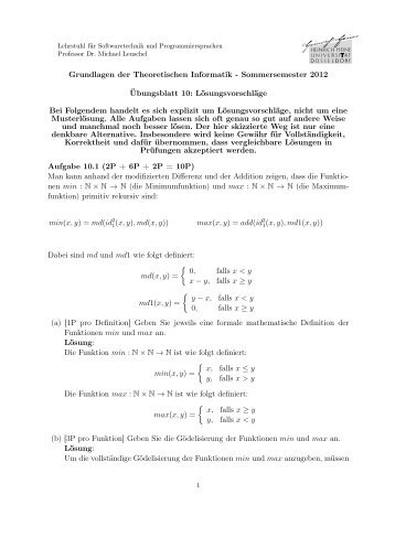 Grundlagen der Theoretischen Informatik - Sommersemester 2012 ...