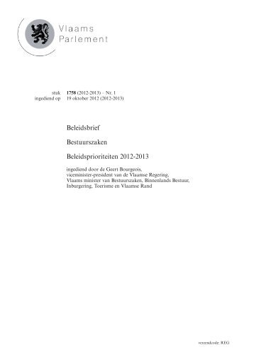 Beleidsbrief Bestuurszaken Beleidsprioriteiten 2012-2013