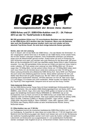 33 IGBS-Ausstellung und 21. Brown Swiss Elite-Auktion - Olma