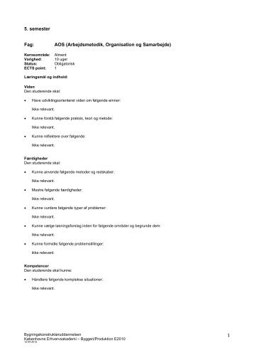 5. semester 1 Fag: AOS (Arbejdsmetodik, Organisation og ... - KEA