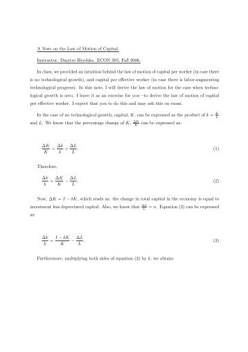 A Note on the Law of Motion of Capital. Instructor: Dmytro Hryshko ...