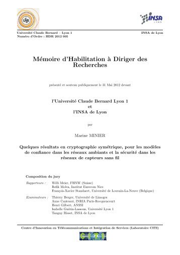 MÃ©moire d'Habilitation `a Diriger des Recherches - INSA de Lyon