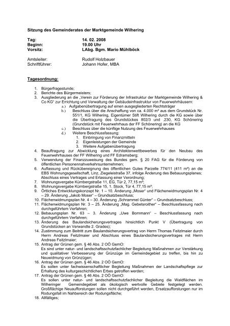 Sitzung vom 14.02.2008 (66 KB) - .PDF - Gemeinde Wilhering