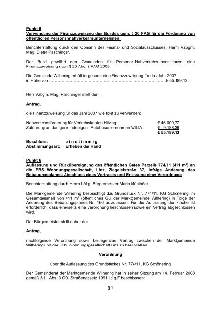 Sitzung vom 14.02.2008 (66 KB) - .PDF - Gemeinde Wilhering