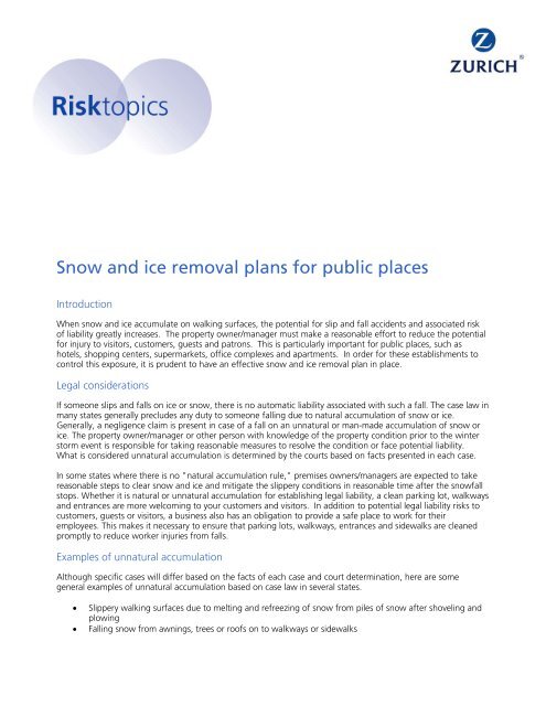 Snow and ice removal plans for public places - Zurich