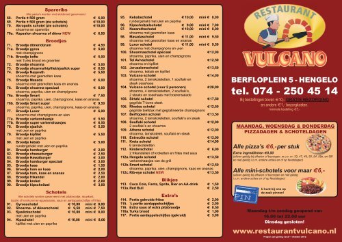 Download hier onze menulijst - Restaurant Vulcano