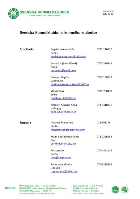 Svenska Kennelklubbens kennelkonsulenter