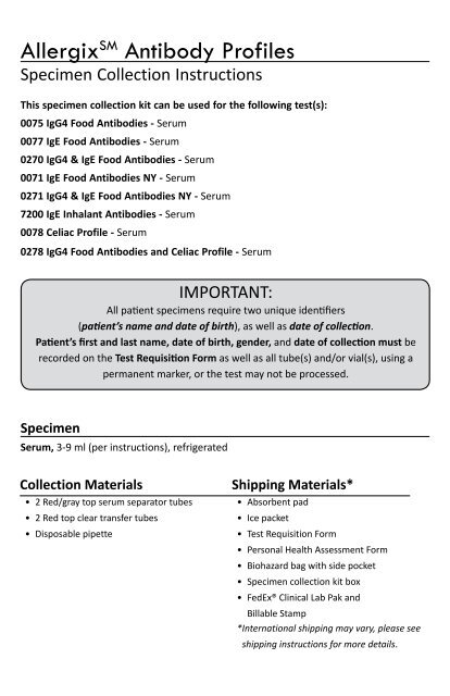 Patient Specimen Collection Instructions - Diagnostic Insight