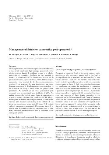 Managementul fistulelor pancreatice post-operatorii - Chirurgia