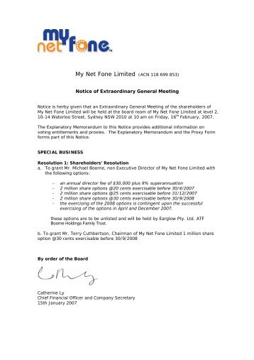 Notice of extraordinary general meeting - MyNetFone