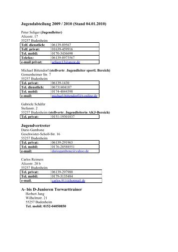 Zuständigkeitsbereiche Jugendabteilung 2008/2009 - FV 1919 ...