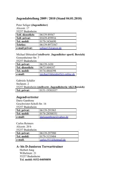 Zuständigkeitsbereiche Jugendabteilung 2008/2009 - FV 1919 ...