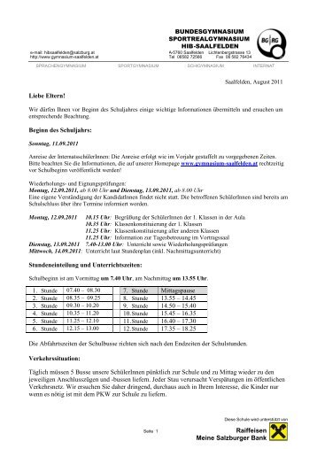 Elternbrief(Vollinternat) Nr. 1 (pdf) - HIB Saalfelden