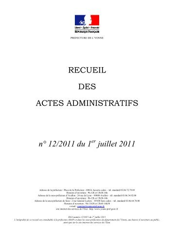 Recueil nÂ°12 du 1er juillet 2011 - PrÃ©fecture de l'Yonne
