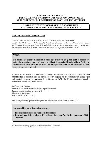 CERTIFICAT DE CAPACITE - PrÃ©fecture de l'Yonne