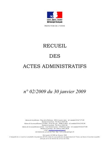 Recueil nÂ°2 du 30 janvier 2009 - PrÃ©fecture de l'Yonne