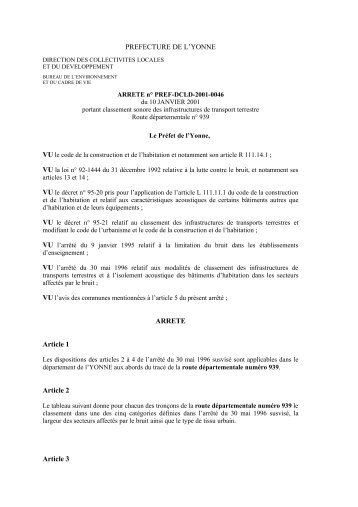 LE PREFET DU DEPARTEMENT DE L'YONNE