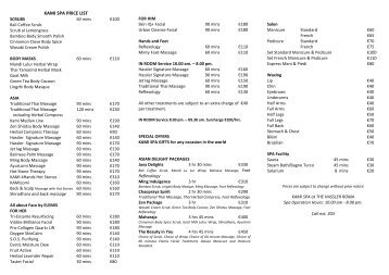 KAMI SPA PRICE LIST - Hotel Hassler