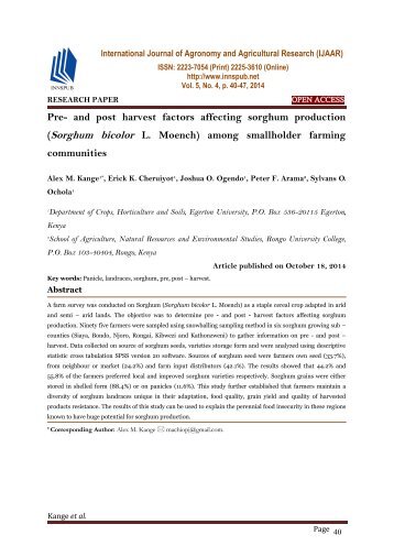 Pre- and post harvest factors affecting sorghum production (Sorghum bicolor L. Moench) among smallholder farming communities