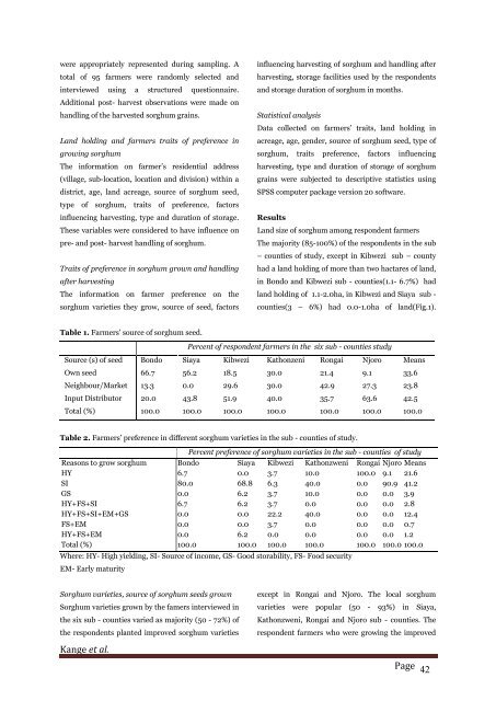 Pre- and post harvest factors affecting sorghum production (Sorghum bicolor L. Moench) among smallholder farming communities