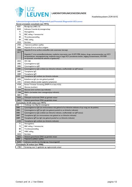 Kwaliteitssysteem ZOR-001E Contact: prof. dr. J. Van ... - UZ Leuven