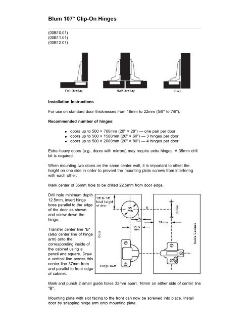 Lee Valley Tools Blum 107 Clip On Hinges