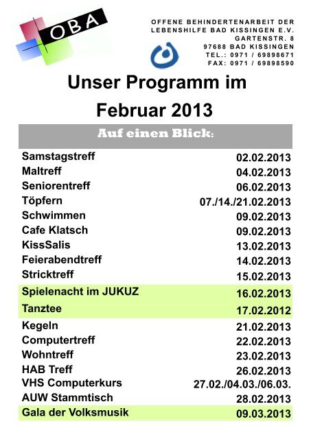 Monatsprogramm Februar 2013 - Lebenshilfe Bad Kissingen