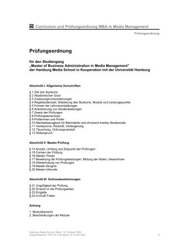 Prüfungsordnung - bei der Hamburg Media School