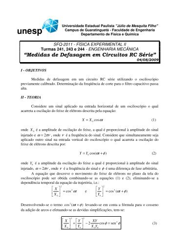 âMedidas de Defasagem em Circuitos RC SÃ©rieâ - Unesp