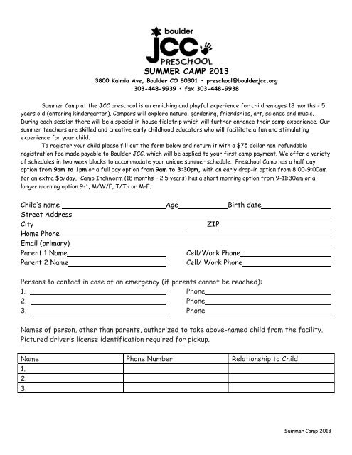 Registration Form - Boulder JCC