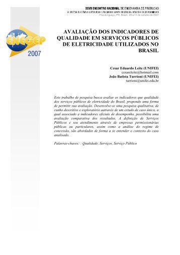 avaliação dos indicadores de qualidade em serviços ... - IEM - Unifei