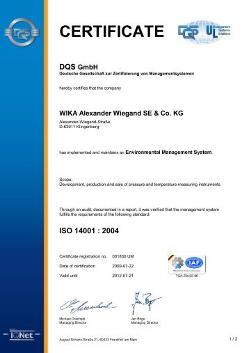 CERTIFICATE - WIKA Instruments