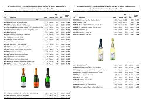 Preisliste für Sekt, Prosecco und Champagner - Hederich & Co ...