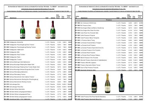 Preisliste für Sekt, Prosecco und Champagner - Hederich & Co ...