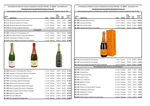 Preisliste für Sekt, Prosecco und Champagner - Hederich & Co ...