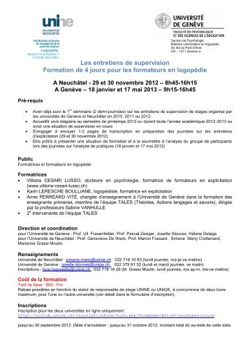 Les entretiens de supervision Formation de 4 jours pour les ...