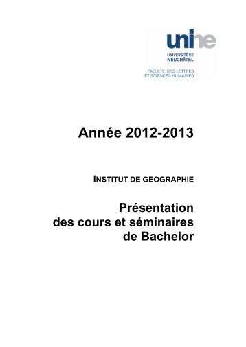 AnnÃ©e 2012-2013 - UniversitÃ© de NeuchÃ¢tel