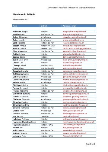 Liste des membres - UniversitÃ© de NeuchÃ¢tel