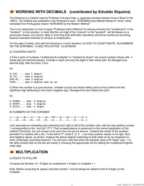 Use Of Decimals For Multiplication And Division