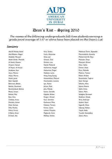 Dean S List A Spring 10