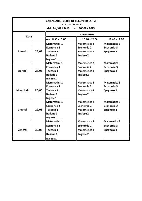 Calendario Recupero Agosto Inglese Prime Pdf Marco Polo